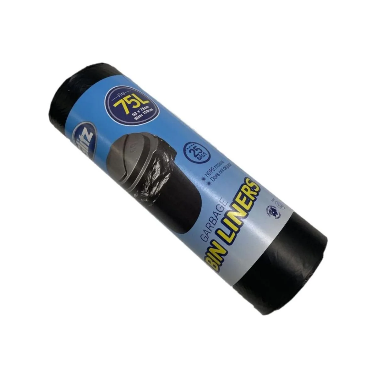 Glitz 75L Garbage Bags - 25 Pack - High-Density Polyethylene - Durable
