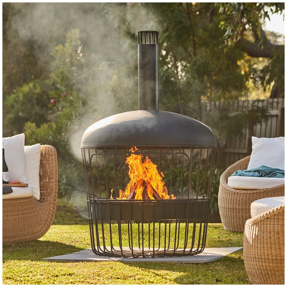 Glow Bastion Chimenea GLOW2417 Black Steel Wood Burning Stylish