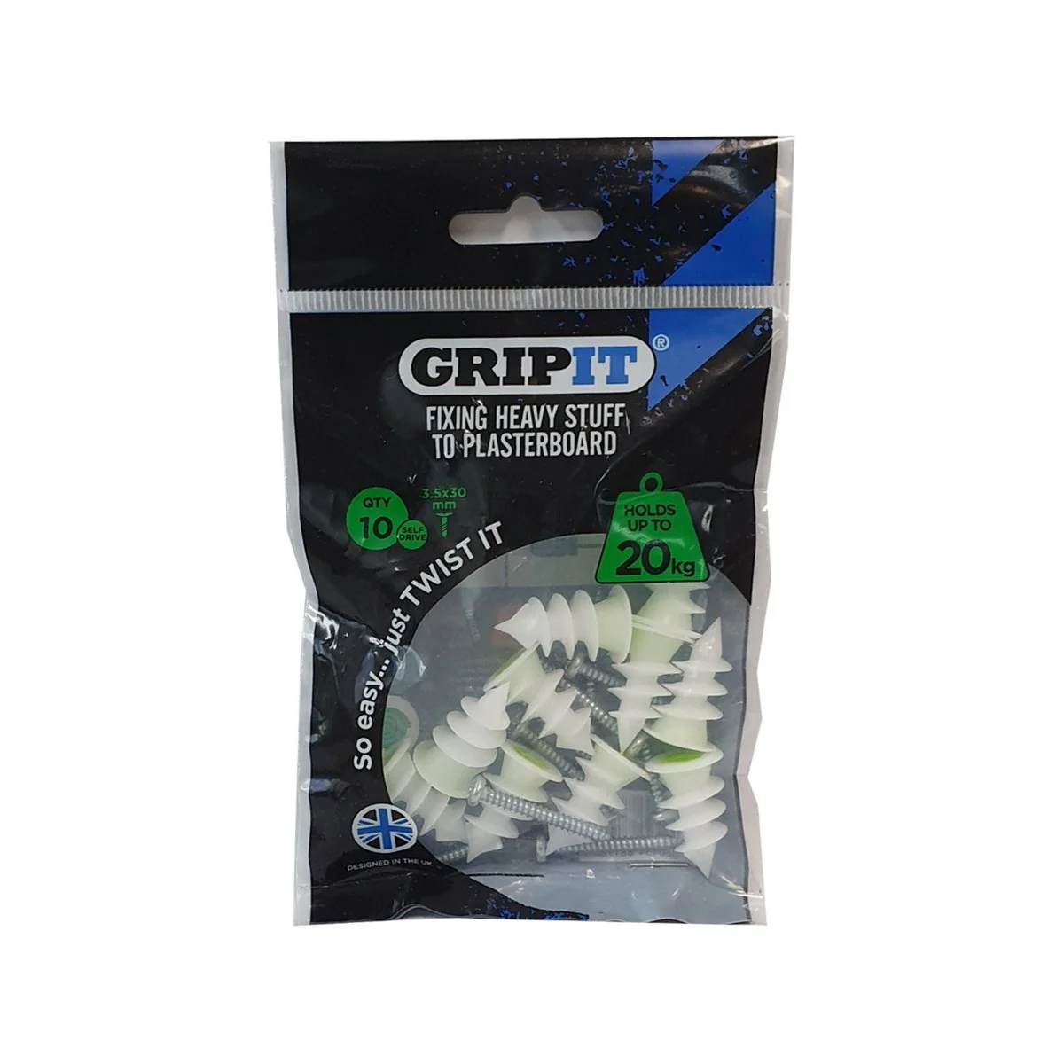 Gripit Green Self Drive Plasterboard Fixing 10 Pack - Holds 20kg - 101mm x 150mm x 15mm - Image 4
