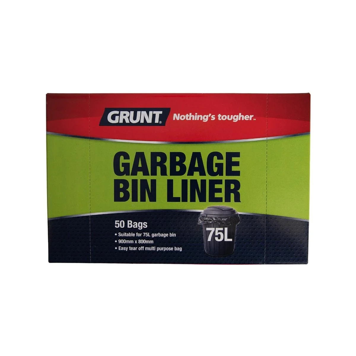 Grunt Rubbish Bags 75L 50 Pack 900 x 800mm Black