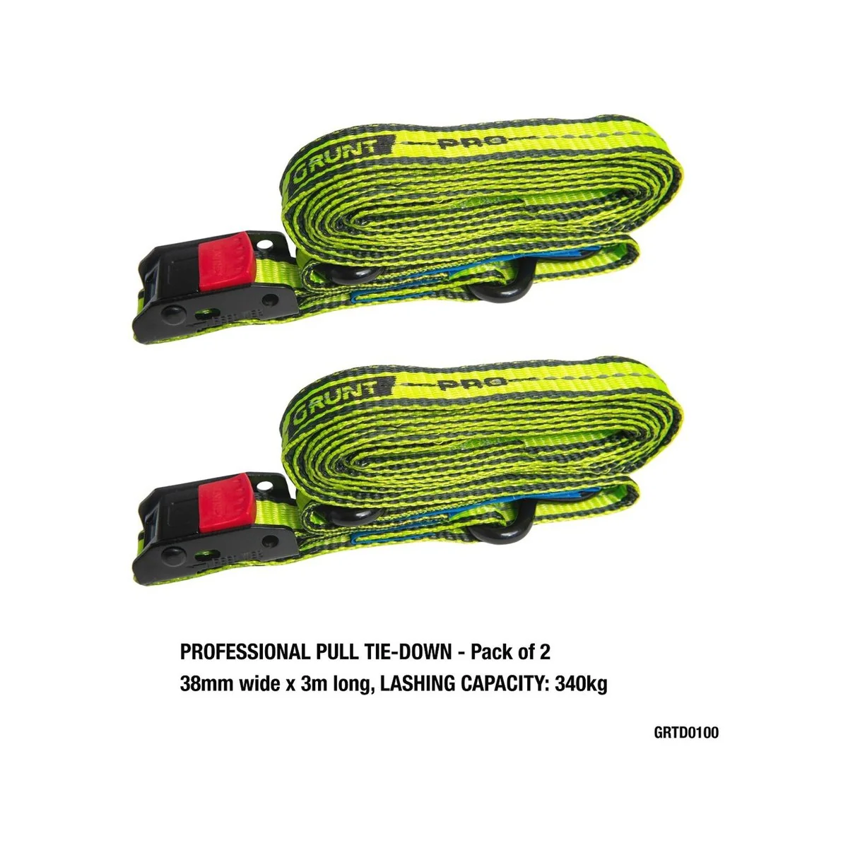 Grunt Pro Cam Buckle Tie Downs - 38mm x 3m - Reflective - 340kg - Image 4