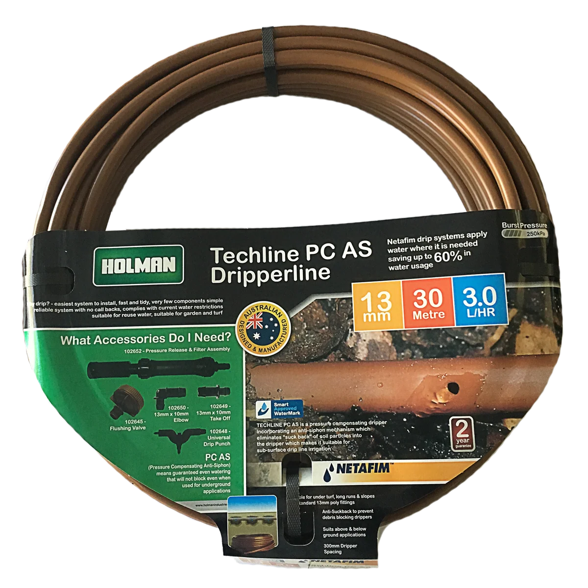 Holman 13mm Techline PC Irrigation Drip Tube 30m - Efficient Watering