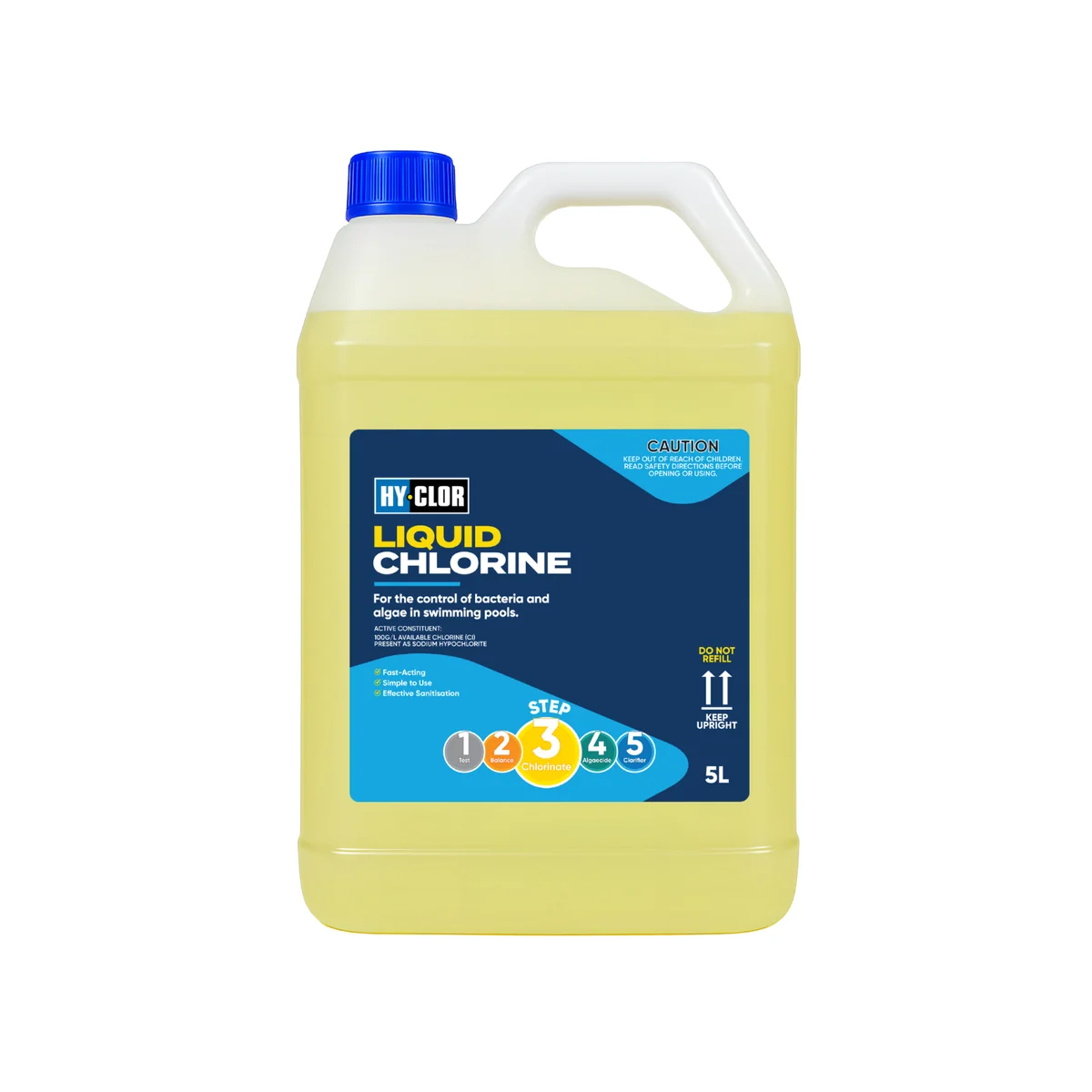 Hy Clor Liquid Chlorine 5L Sodium Hypochlorite Kills Algae Bacteria