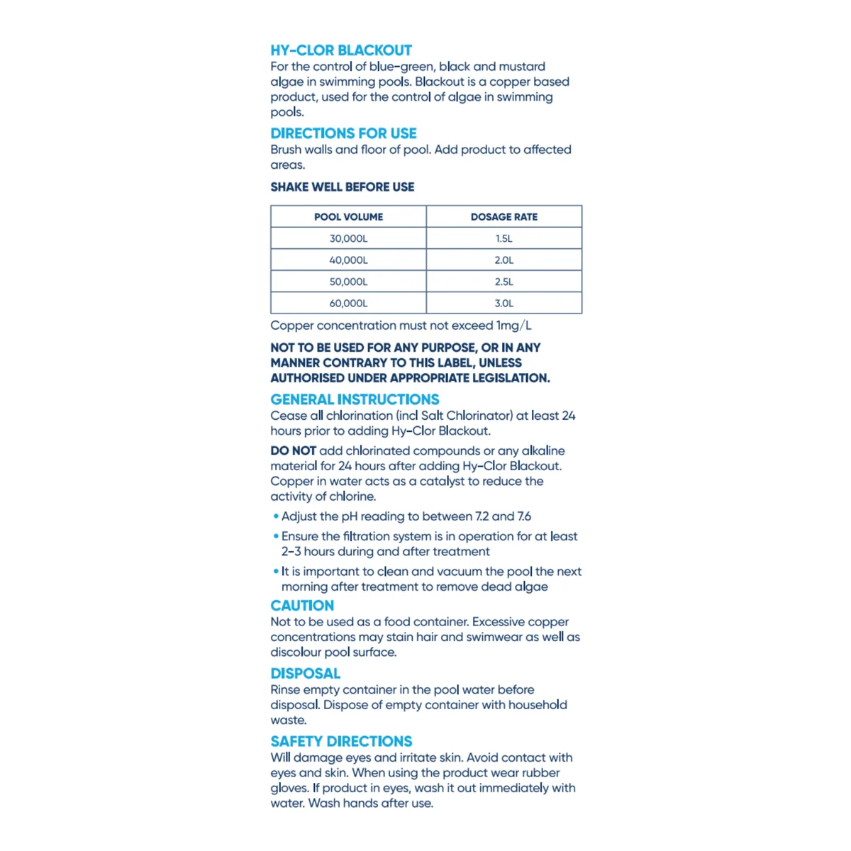 Hy Clor Pool Blackout - 1L - Benzalkonium Chloride - Algae Control - Image 3