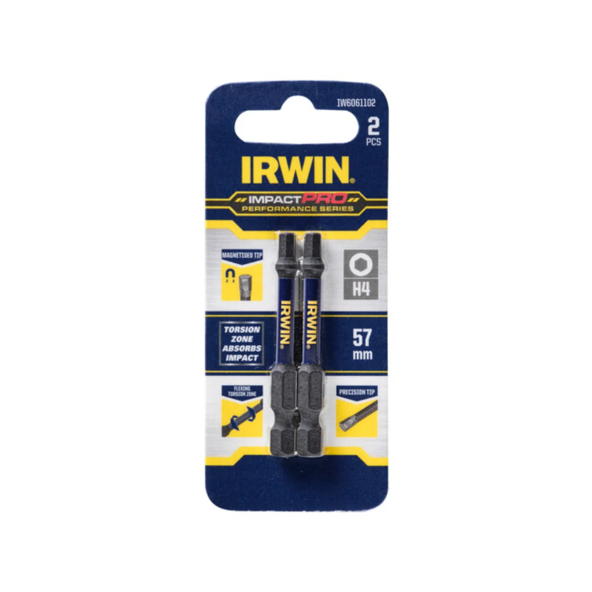 Irwin Impact Pro Performance Hex Bit - 57mm - 2 Pack - Magnetised Tips