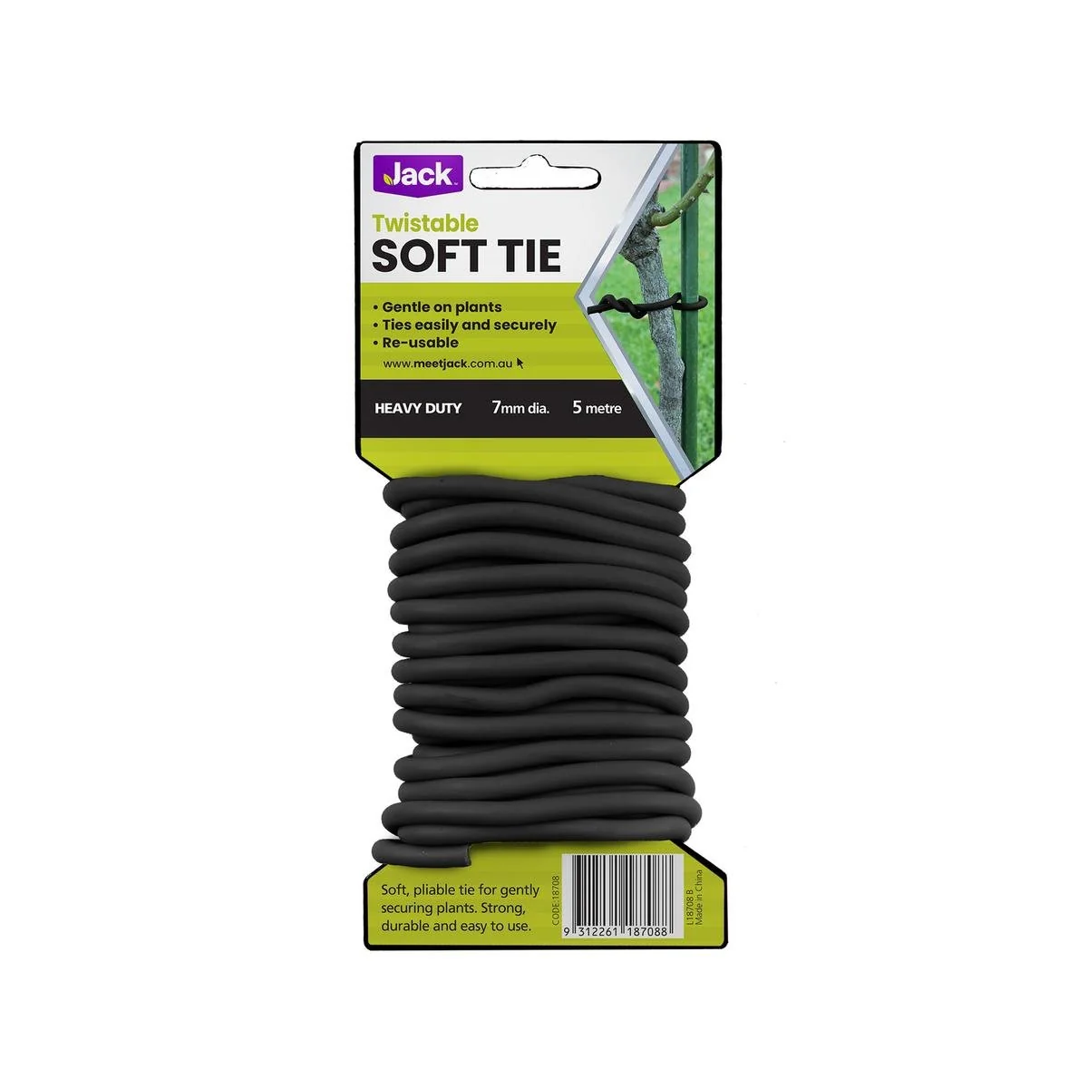 Jack Black Soft Plant Tie - 7mm x 5m - PVC Coated - Gentle Secure Use