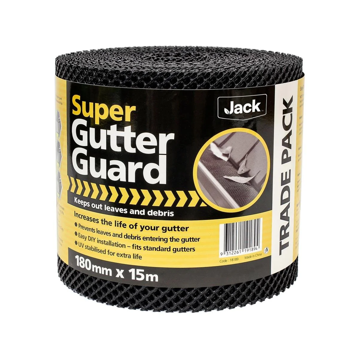 Jack Plastic Super Gutter Guard - 180mm x 15m - Black - Trade Pack