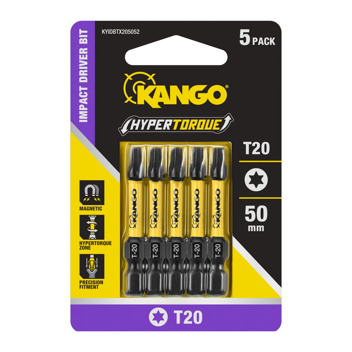 Kango 50mm TX20 HYPERTORQUE Impact Driver Bit 5 Pack - High Torque Absorption