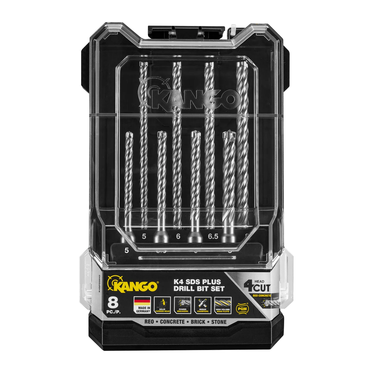 Kango K4 SDS Plus Drill Bit Set - 8 Piece - Solid Carbide - Durable Performance
