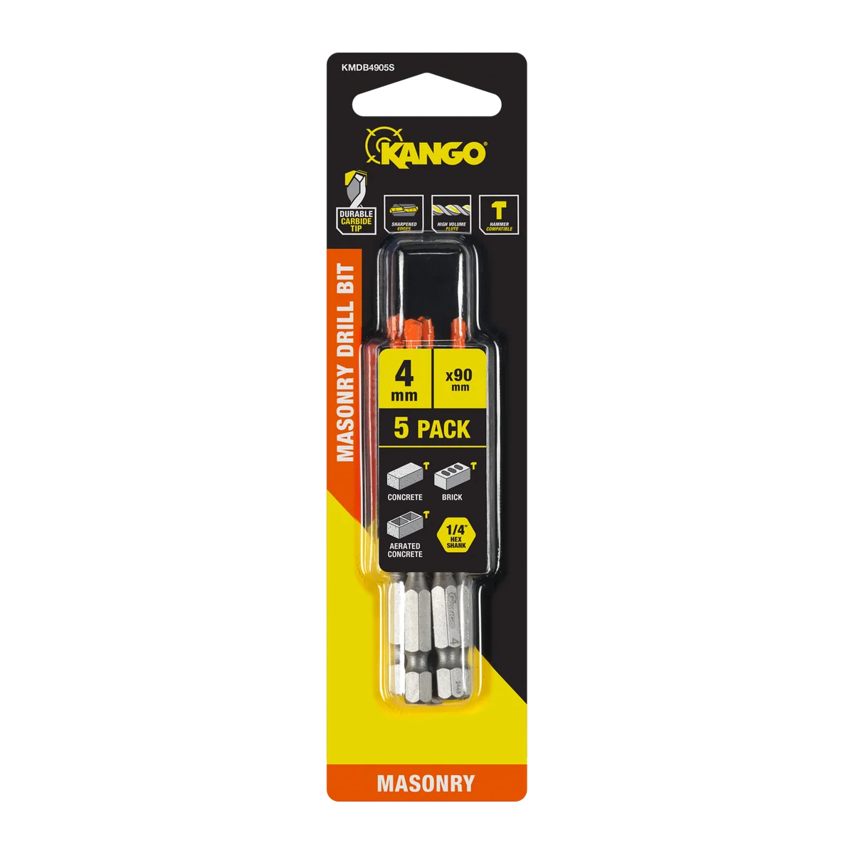 Kango Masonry Drill Bit - 4mm x 90mm - 5 Pack - Durable Carbide Tip