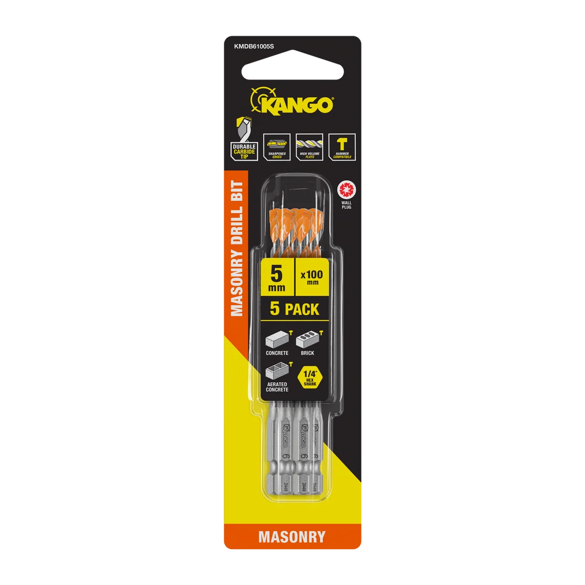 Kango Masonry Drill Bit 5 Pack - 6mm x 100mm - Durable Carbide Tip