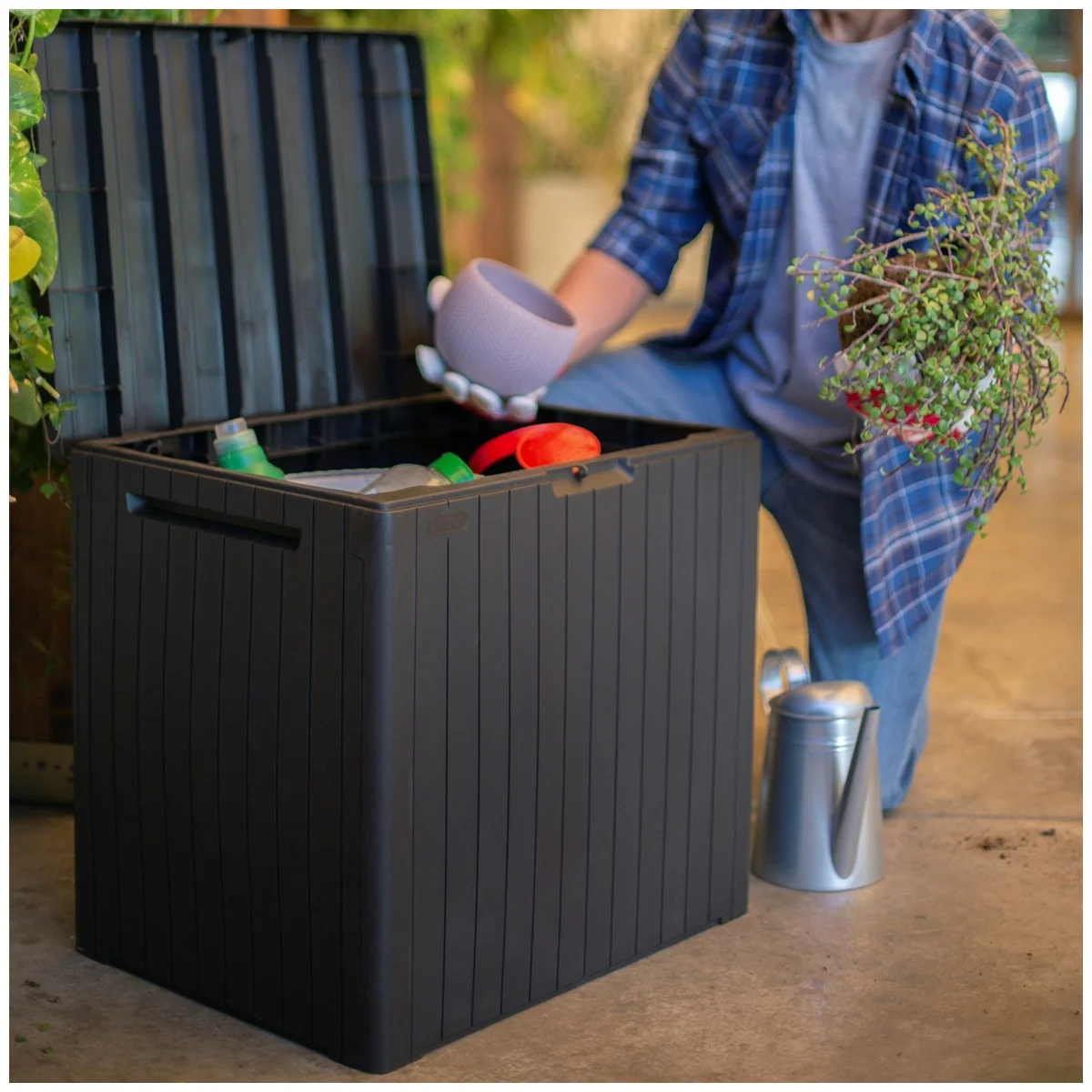 Keter City Box Outdoor Storage Side Table Weather Resistant Plastic - Image 3