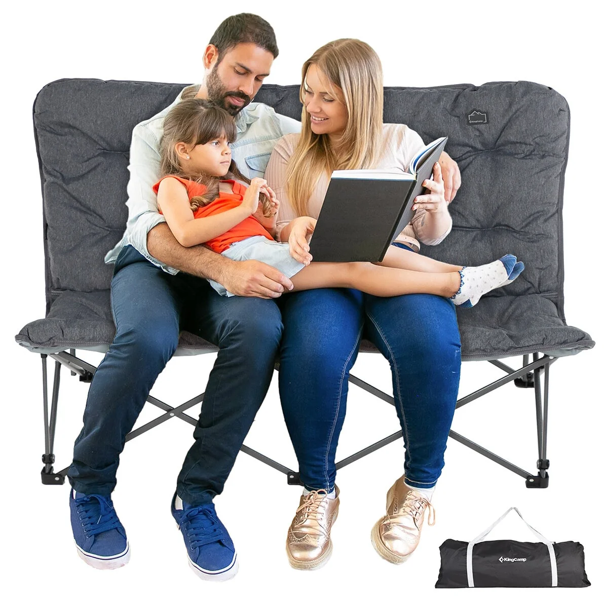 KingCamp Oversized Padded Double Camping Chair Capacity 272kg Grey Portable - Image 8