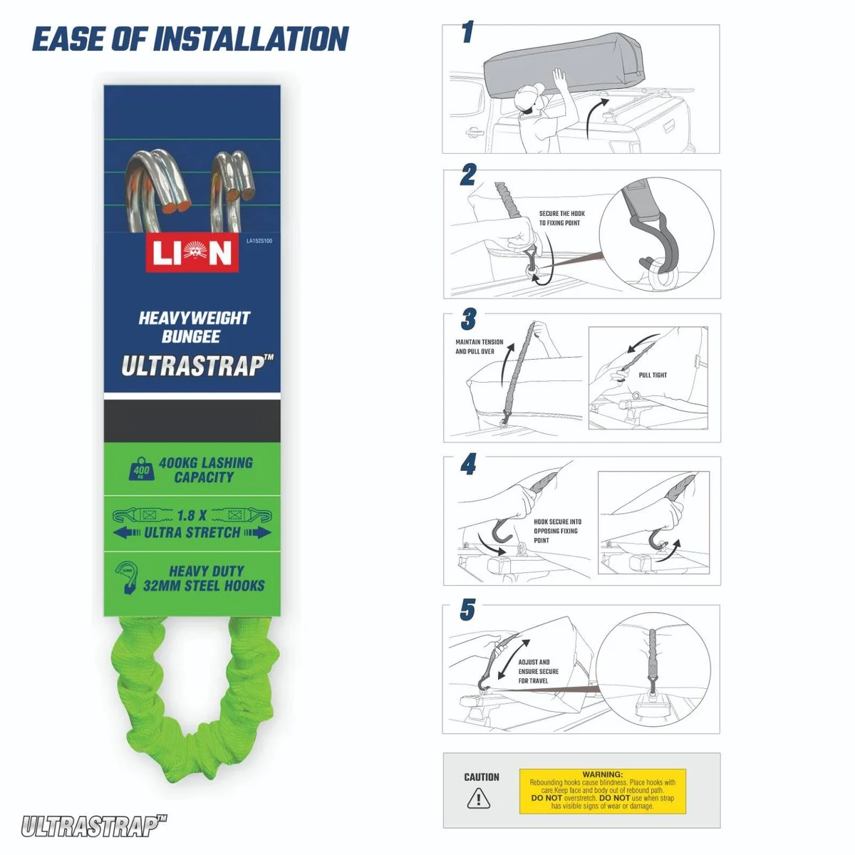 Lion 80 Ultrastrap Bungee - 150cm - 800kg Break Strength - Heavy-Duty - Image 3