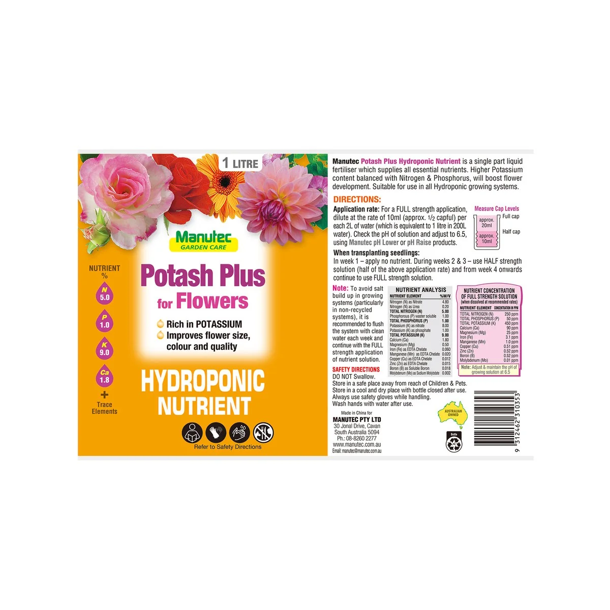 Manutec Hydroponic Potash Plus - 1L - Liquid Fertiliser - Flower Boost - Image 2