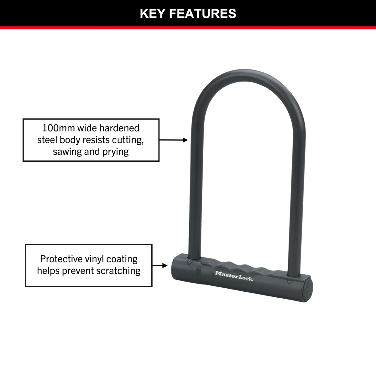 Master Lock Bike Lock - 200mm x 100mm x 12mm - Hardened Steel - Weather Resistant - Image 2