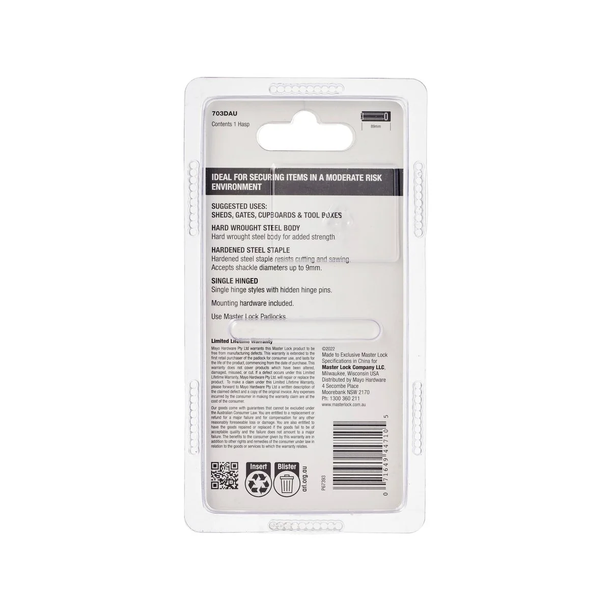 Master Lock Hasp - 89mm - Hard Wrought Steel - Weather Resistant - Image 4