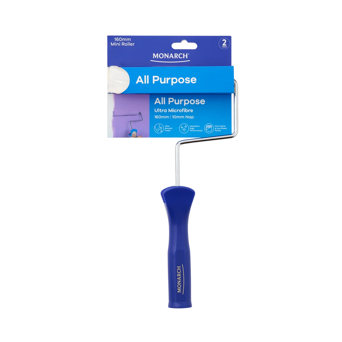 Monarch Mini Roller - 2 Piece 160mm 10mm Nap - Ultra Microfibre - Blue