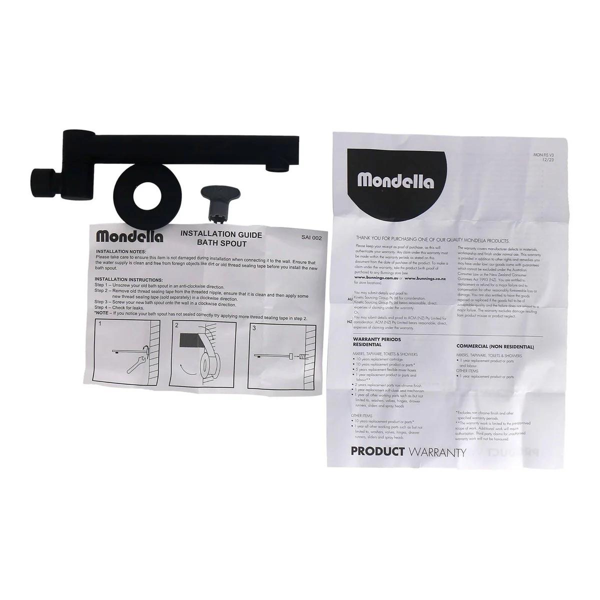 Mondella Matte Bath Swivel Spout - 215mm Reach - Black - Durable Brass - Image 2