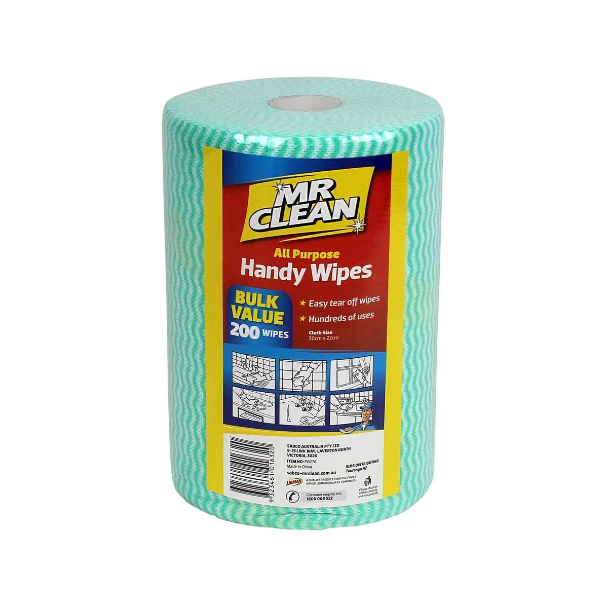 Mr Clean Handy Wipe - 200 Pack - Non-woven - Hygienic Absorbent