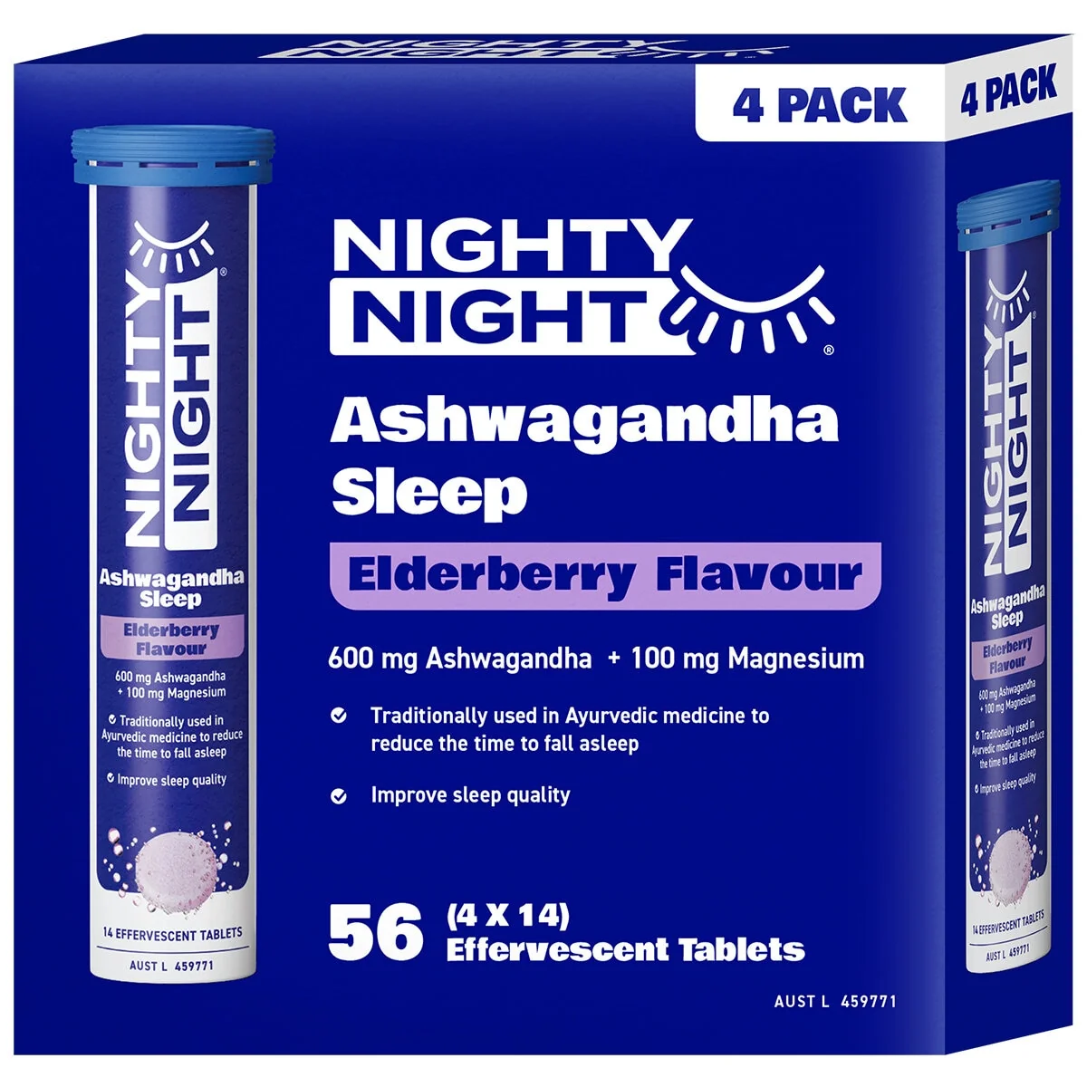 Nighty Night Sleep Effervescent Ashwagandha Magnesium 4 x 14 Tablets