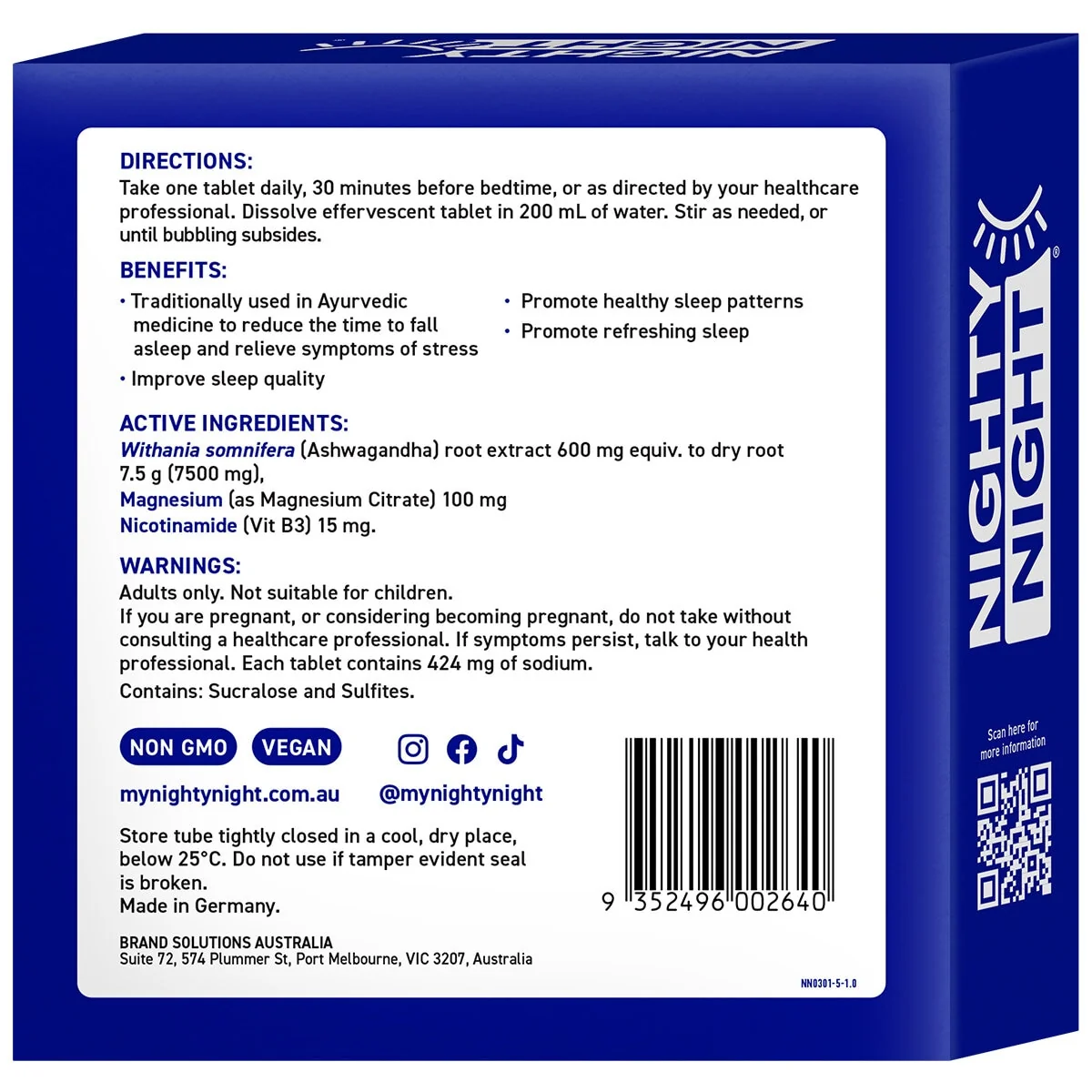 Nighty Night Sleep Effervescent Ashwagandha Magnesium 4 x 14 Tablets - Image 2