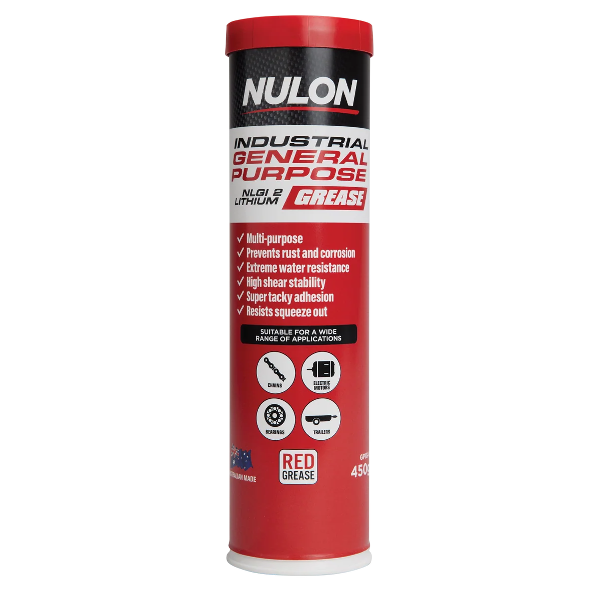 Nulon Industrial General Purpose Grease - 450gm - NLGI 2 Lithium Red - Water-Resistant