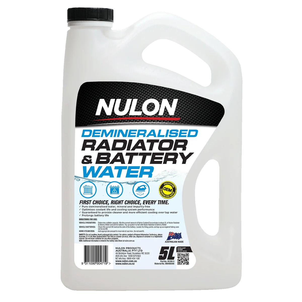 Nulon Radiator and Battery Water - 5L - Prevents Overheating - Reduces Corrosion