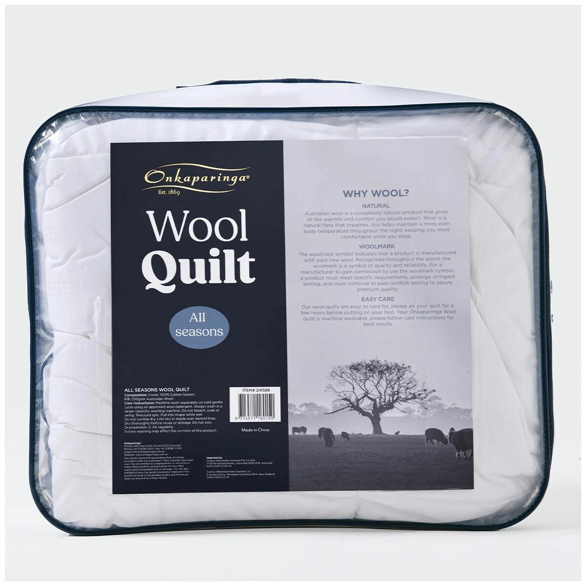 Onkaparinga All Seasons Wool Quilt King White Cotton Sateen Australian Wool - Image 5