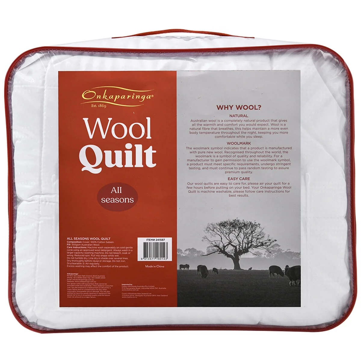 Onkaparinga All Seasons Wool Quilt Queen White 100% Cotton Sateen - Image 6