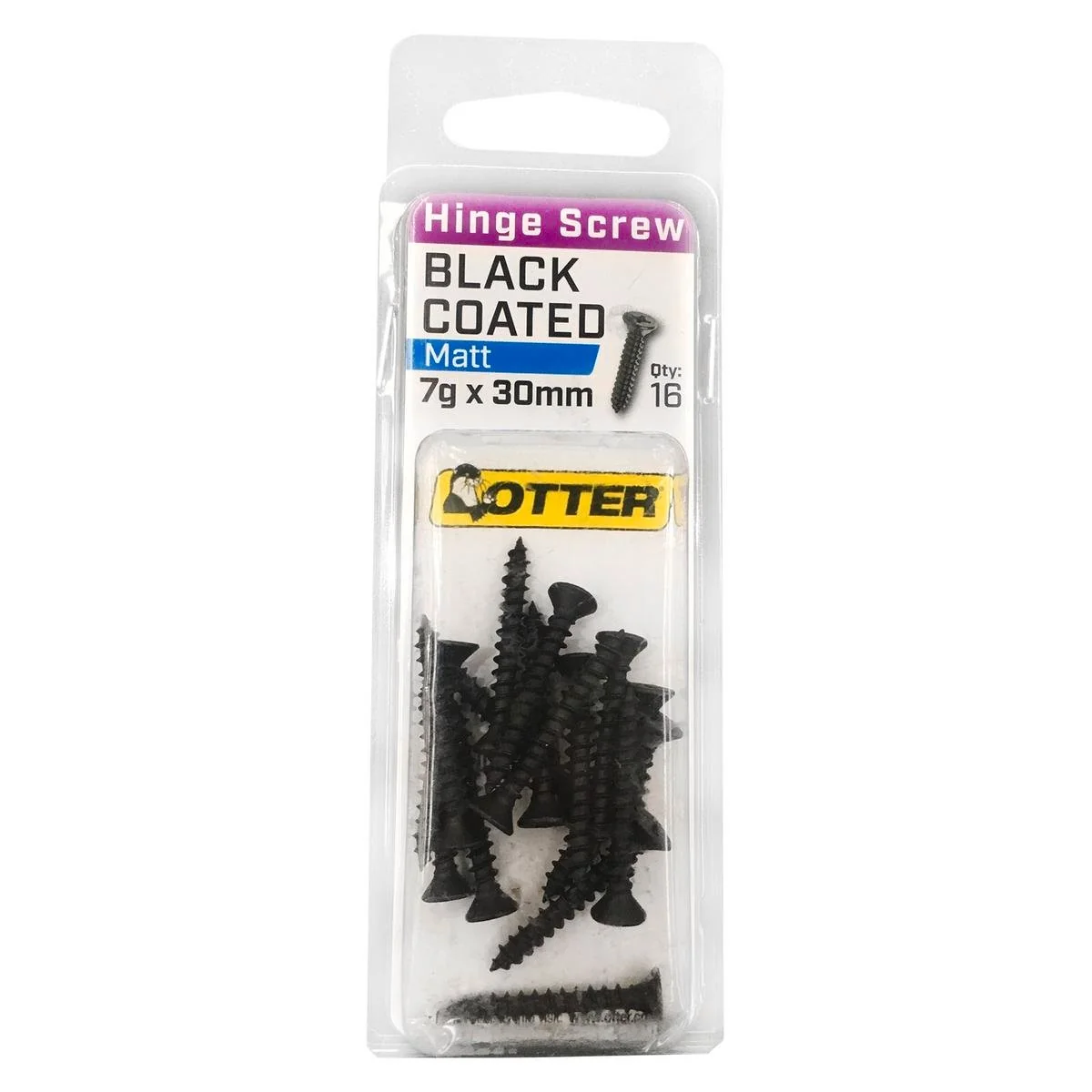Otter Black Coated Hinge Screws 7 x 30mm - 16 Pack - Countersunk