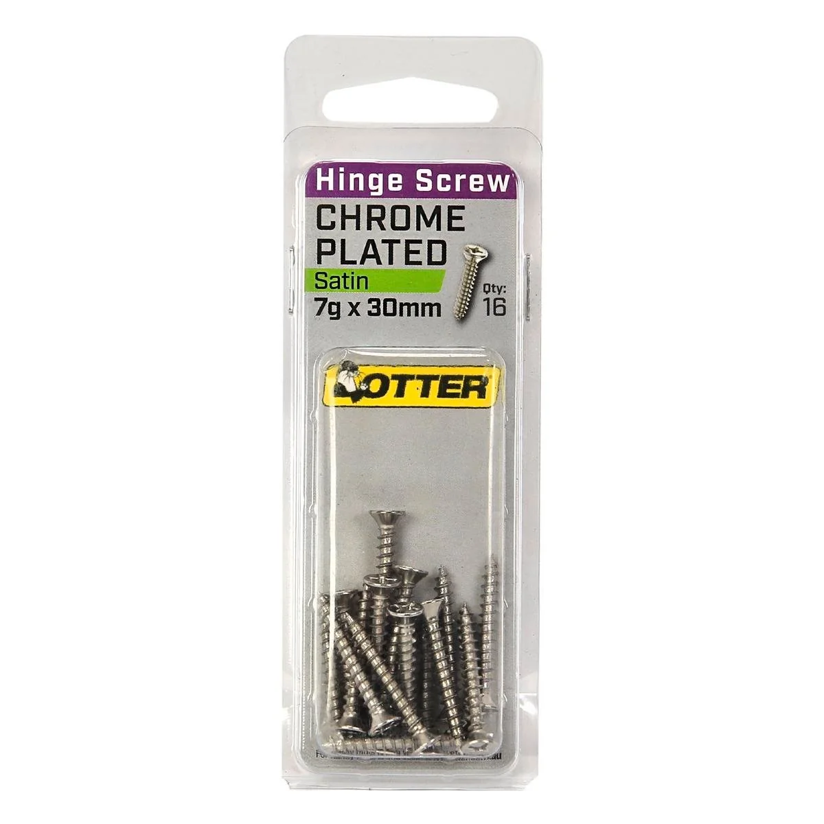 Otter Satin Chrome Hinge Screws 7 x 30mm - 16 Pack