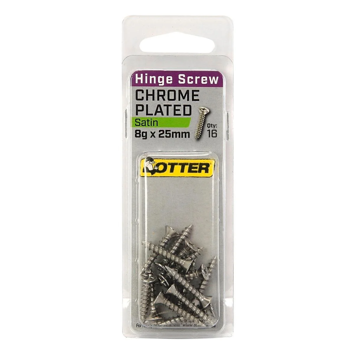 Otter Satin Chrome Hinge Screws 8 x 25mm - 16 Pack