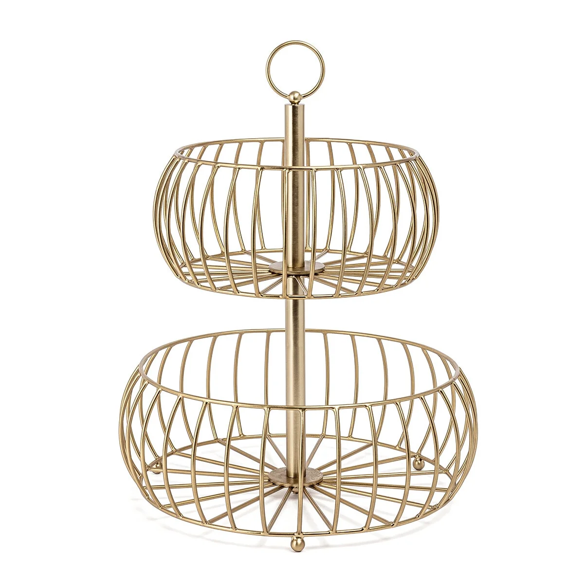 over&back Two-Tier Golden Fruit Basket TS-01-GB Brushed Gold Metal - Image 2
