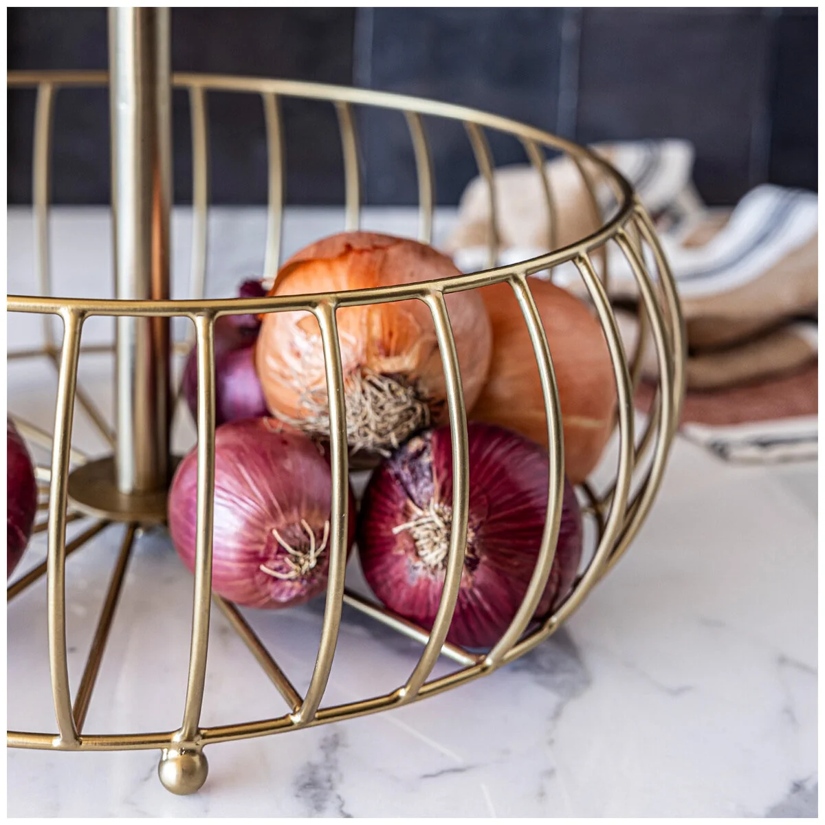 over&back Two-Tier Golden Fruit Basket TS-01-GB Brushed Gold Metal - Image 5