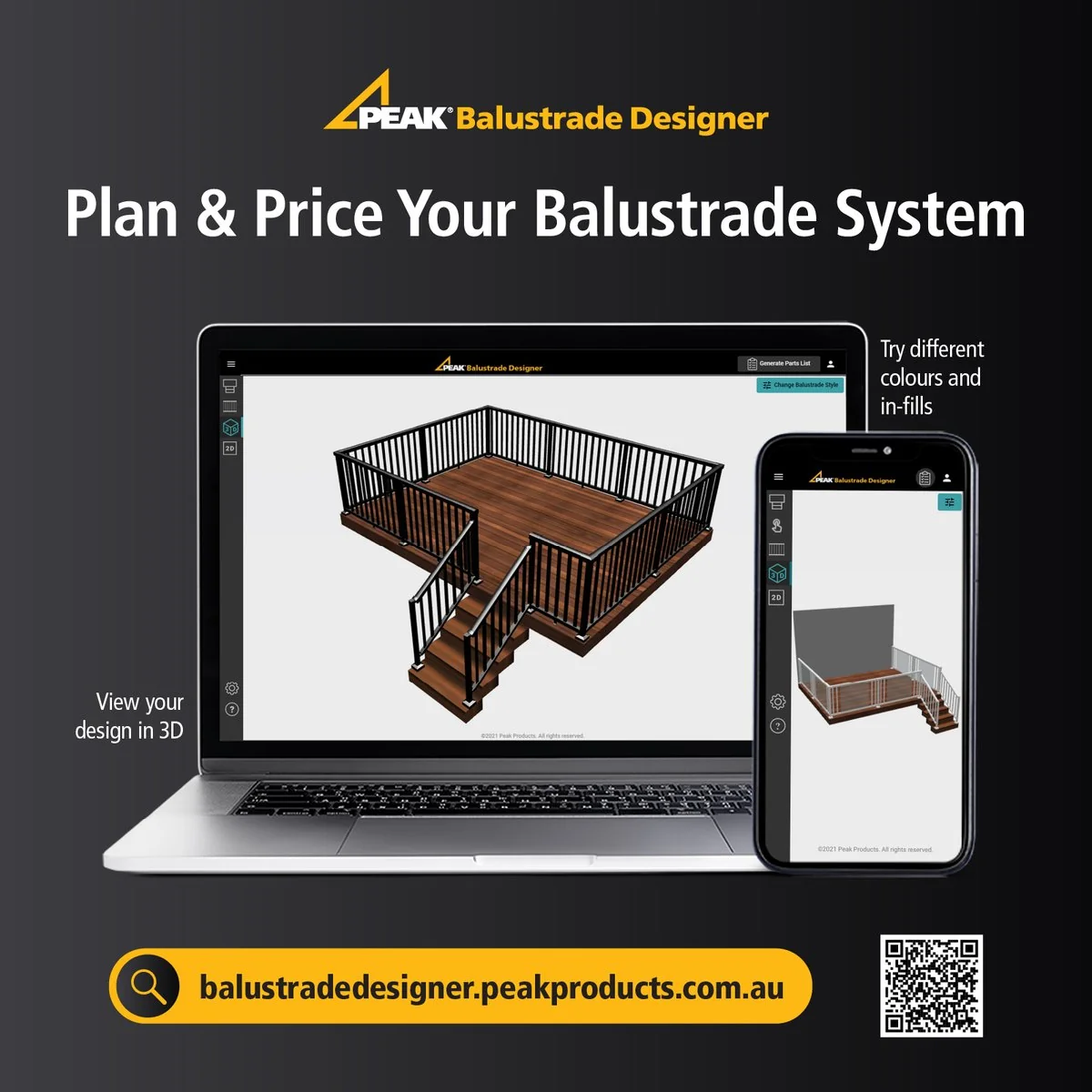 Peak Aluminium Balustrade - 3 Pack - Aluminium - White Finish - Image 2