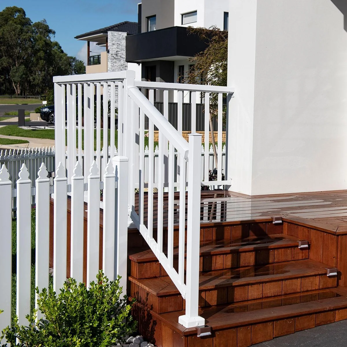 Peak Aluminium Balustrade - 90mm - Aluminium - White Post Base Cover - Image 3