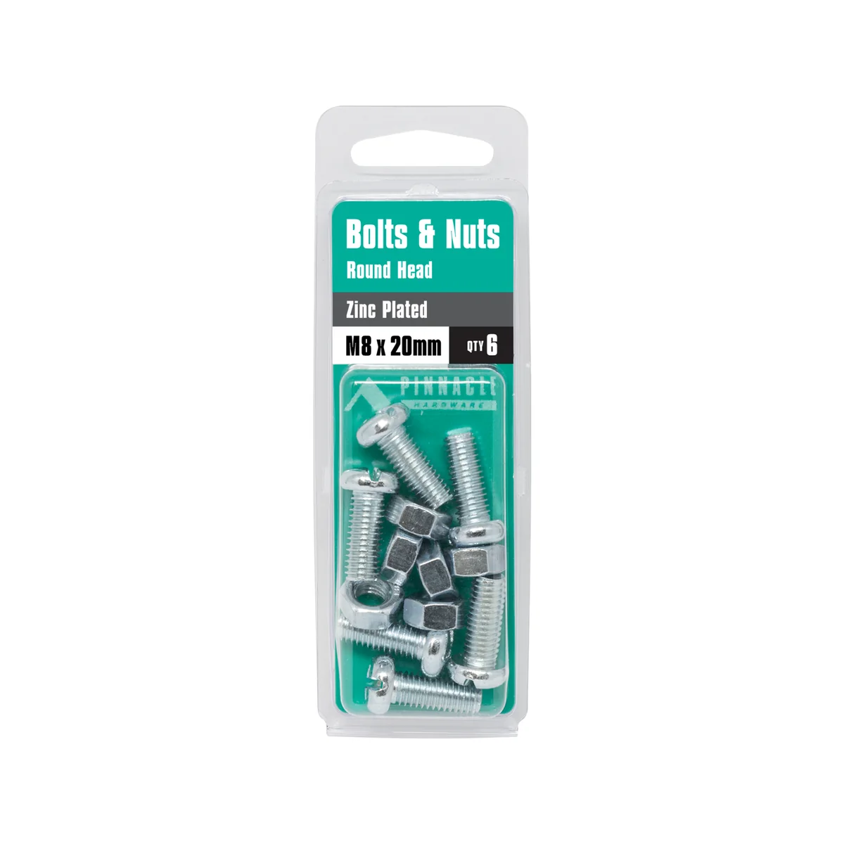 Pinnacle M8 Zinc Plated Round Head Bolts and Nuts 6 Pack - 20mm - Image 3