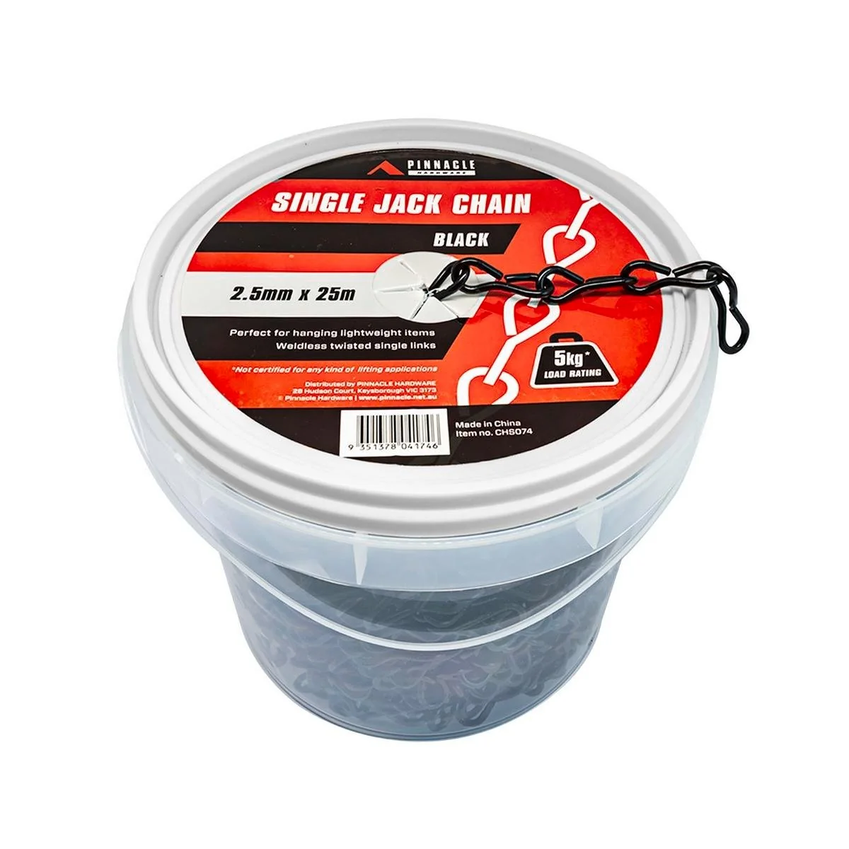 Pinnacle Black Single Jack Chain 2.5mm x 25m Bulk Tub