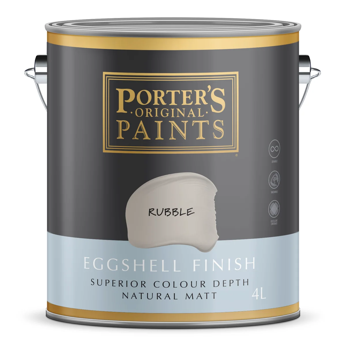 Porter S Rubble Eggshell Finish Washable Paint 4L - 199mm x 191mm x 178mm