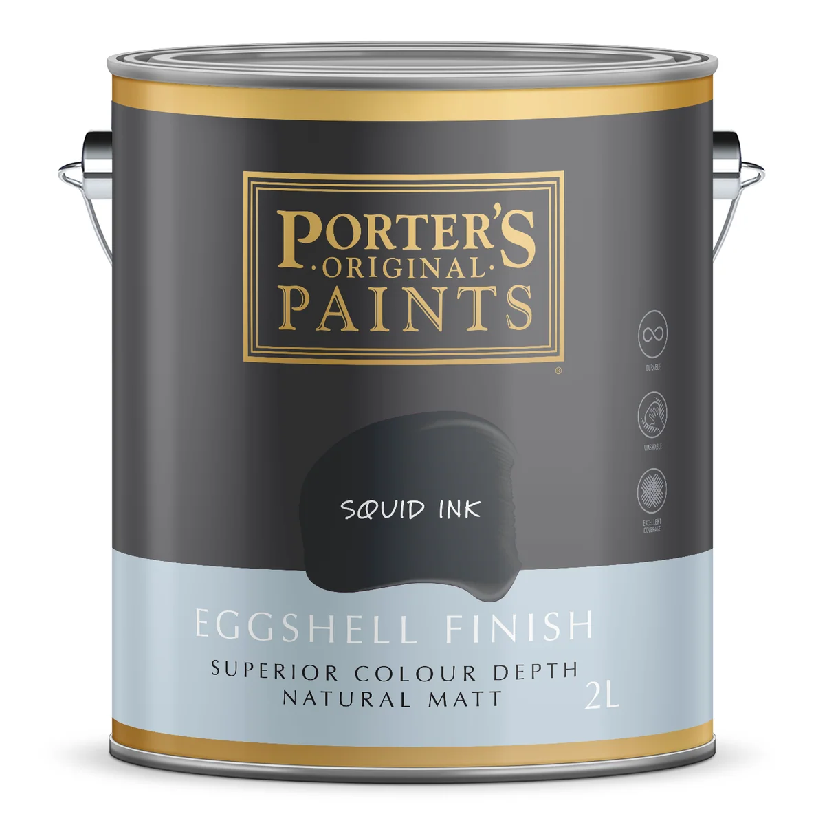 Porter S Squid Ink Washable Paint 2L - Eggshell Finish - 162mm x 156mm x 141mm