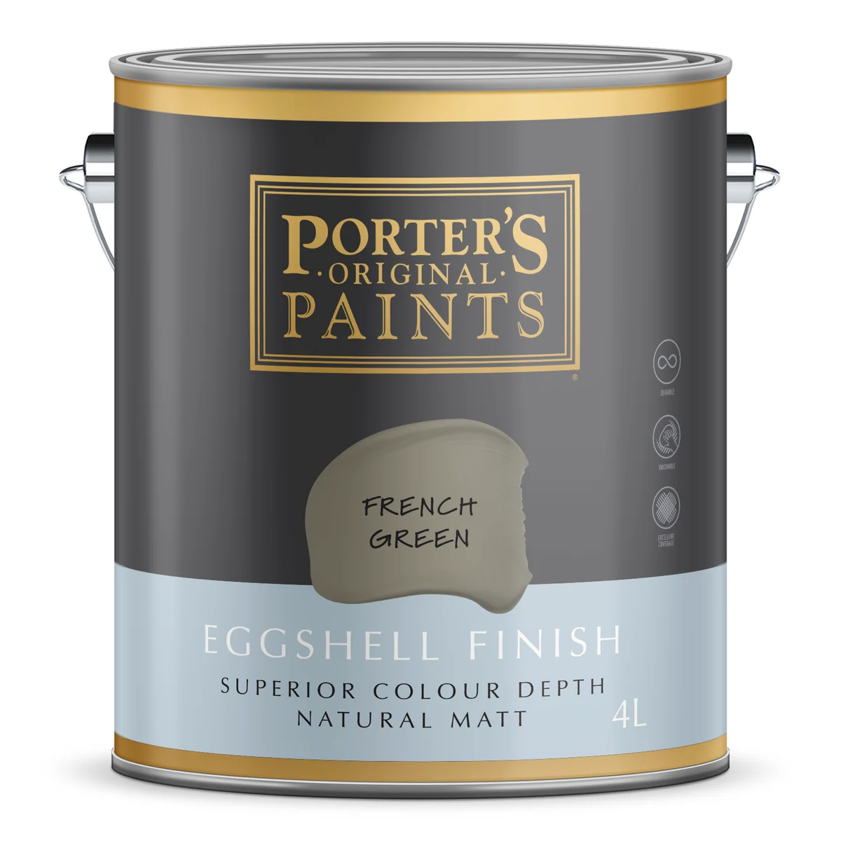 Porter S Washable Paint 4L - French Green - Eggshell Finish - 4L