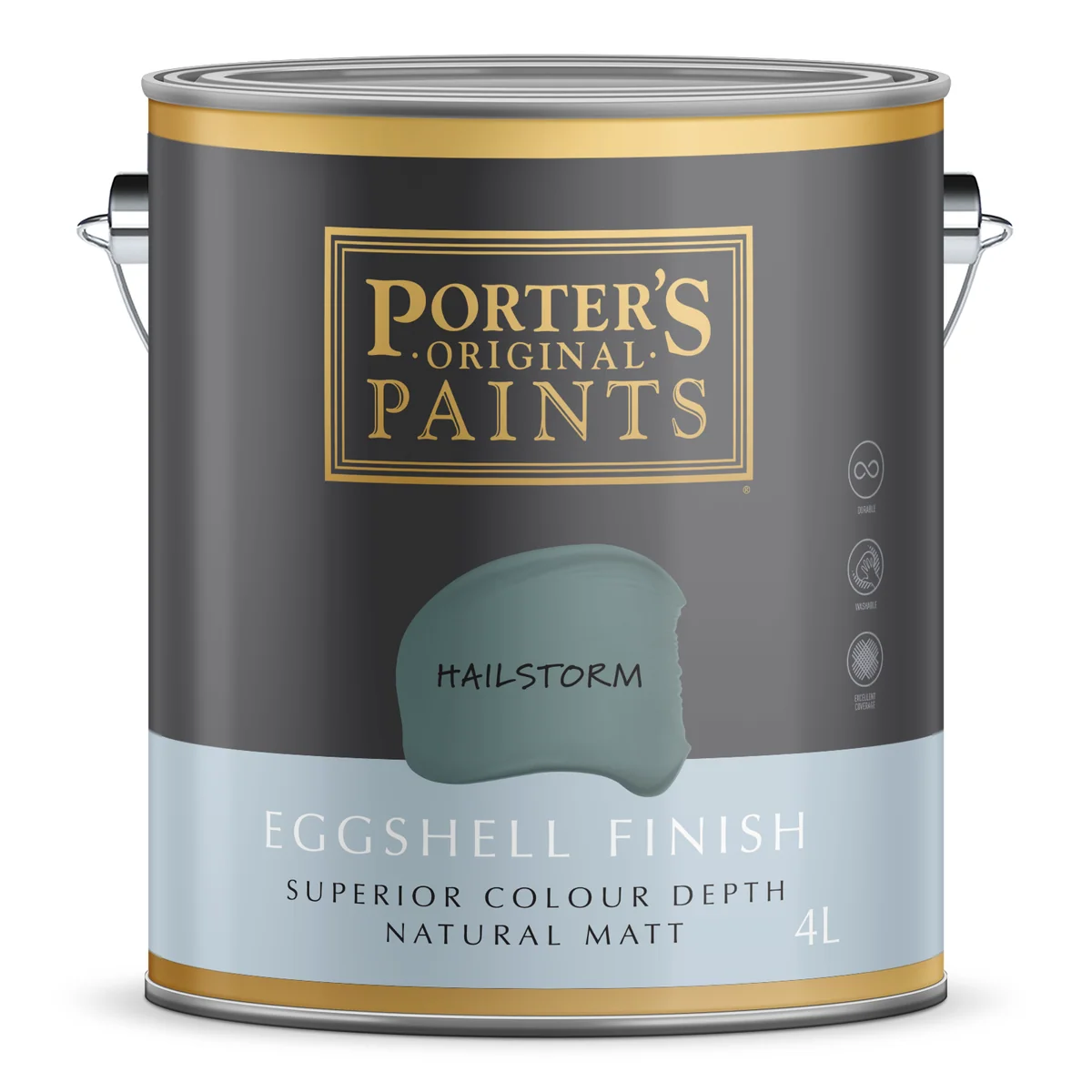 Porter S Washable Paint 4L - Hailstorm - Eggshell Finish - 199mm x 191mm x 178mm