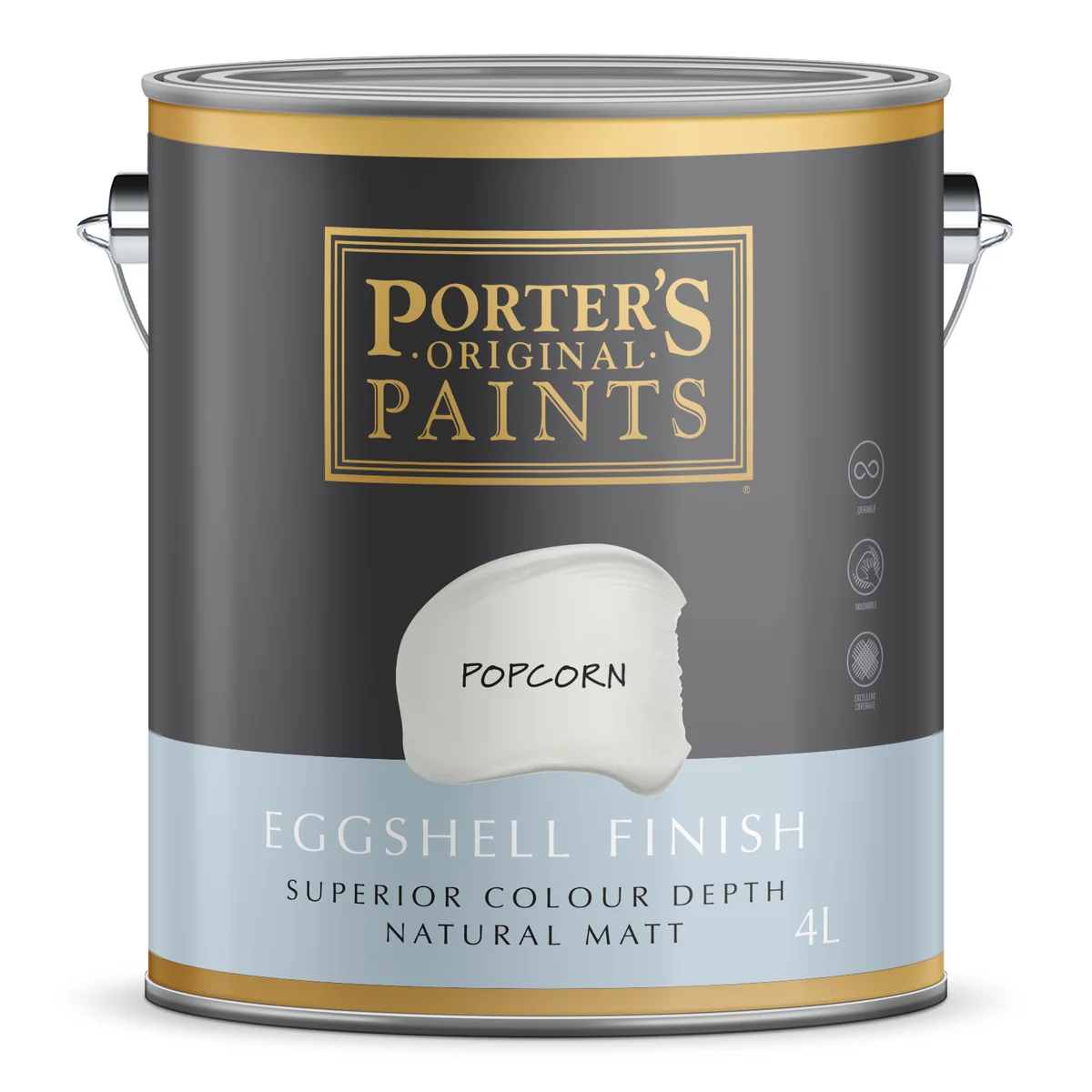 Porter S Washable Paint 4L - Eggshell Finish - Popcorn - 199mm x 191mm x 178mm