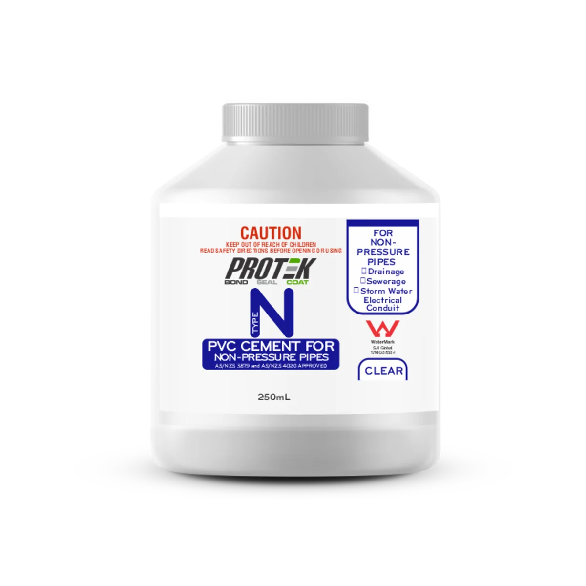 Protek 250ml Type N Clear PVC Cement for Non Pressure Pipes
