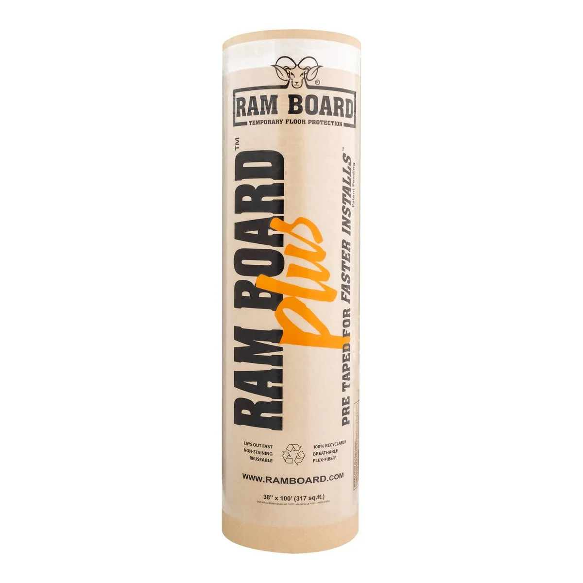 Ramboard Temporary Floor Protection - 38" x 100' - Flex-Fiber - Pre-Taped