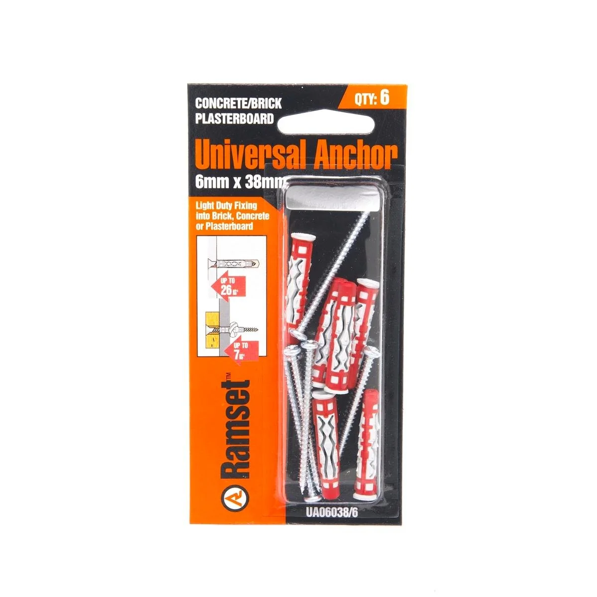 Ramset Universal Anchor 6 Pack 6mm x 38mm Strong Holding Power