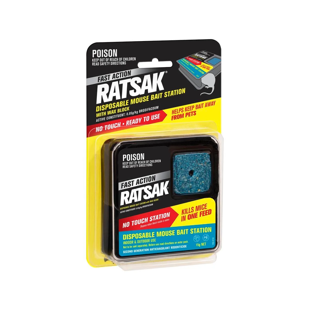 RATSAK Fast Action Mouse Bait Station - 1 Pack - PVC - No Touch