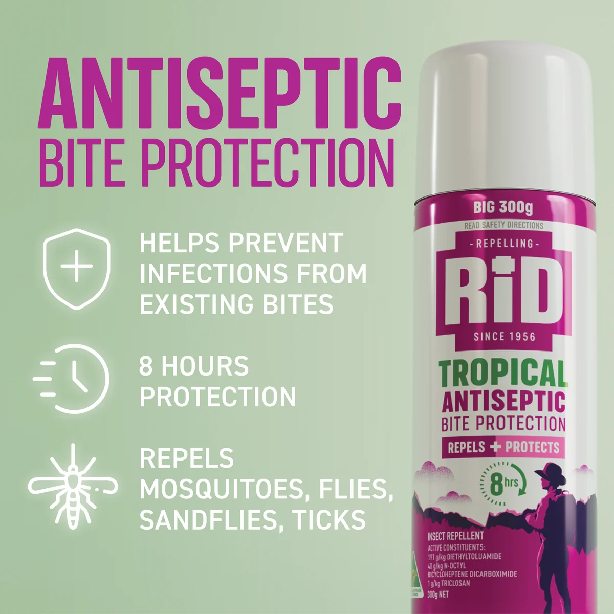 RID Tropical Antiseptic Bite Protection - 300g - DEET - 8 Hours Protection - Image 5