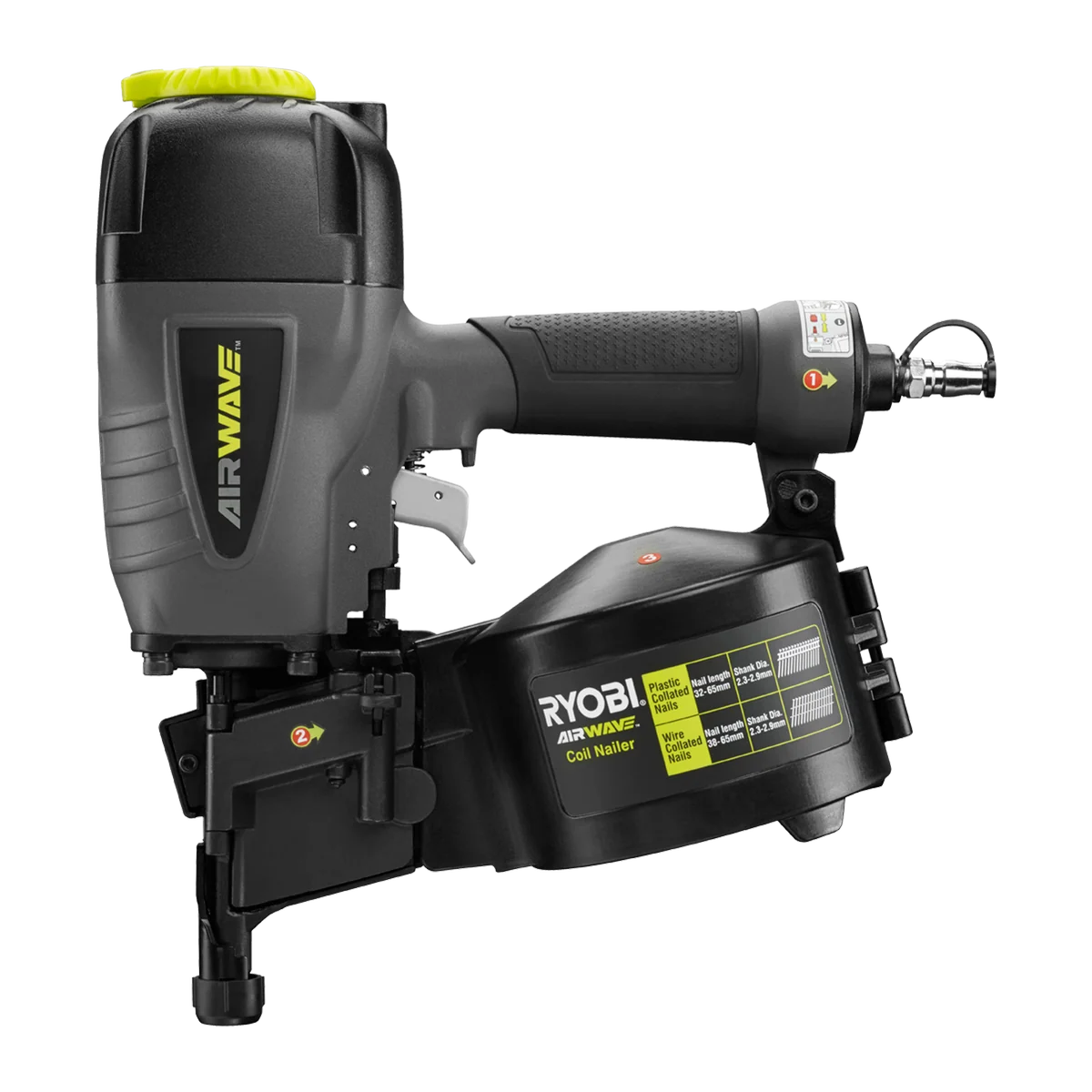 Ryobi Airwave Coil Nailer RA-NC1565-K - Tool Only - 32-65mm - Grey/Black - Image 2